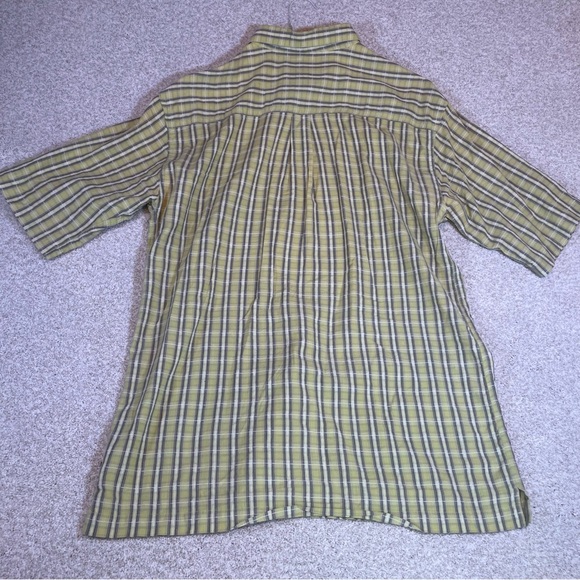 Vintage CXS21 Mens Short Sleeve Shirt Large Greenish Yellow Grey Check Cotton - Picture 5 of 6